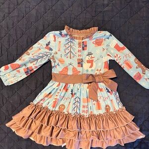 Christmas Long Sleeve Dress with Ruffle Hem 2T length 19 inches